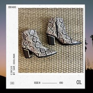 Circus by Sam Edelman Western Ankle Boots | Black Faux Leather | Size 8